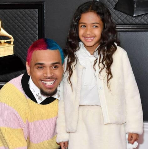 Royalty Brown with father Chris Brown at Grammy 2020.